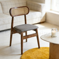 北歐實木 扶手 餐椅 餐廳椅 藤編椅靠背 藤本 餐椅 B款 胡桃/灰墊_2