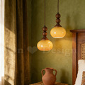 現貨🔥中古風 侘寂風 復古風格 loft 設計師的燈 胡桃木柄 葫蘆 玻璃吊燈 -焦糖色_3