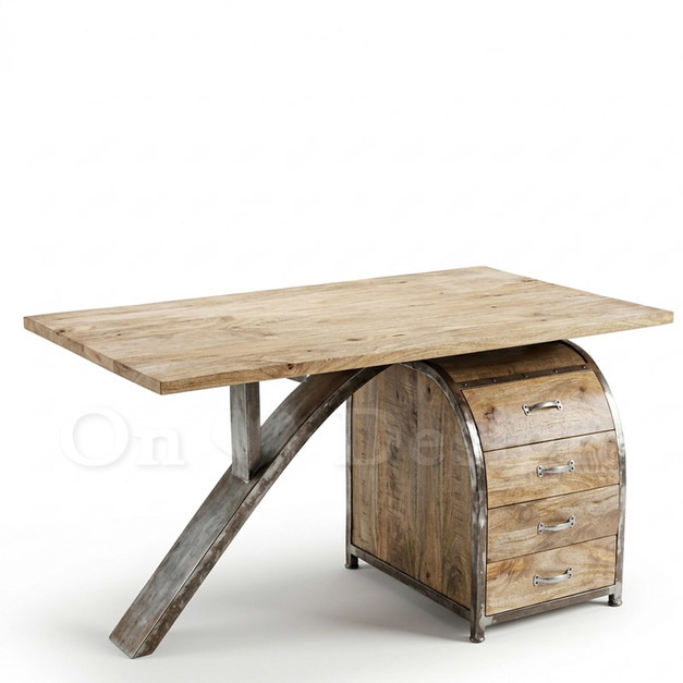 現貨🔥免運🔥印度手工家具 工業風 復古 鐵件 實木 史密斯 圓弧 餐桌 書桌 - 140CM