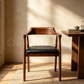 北歐風丹麥 設計 經典的設計椅款 廣島椅 實木扶手椅 胡桃木/黑皮_3