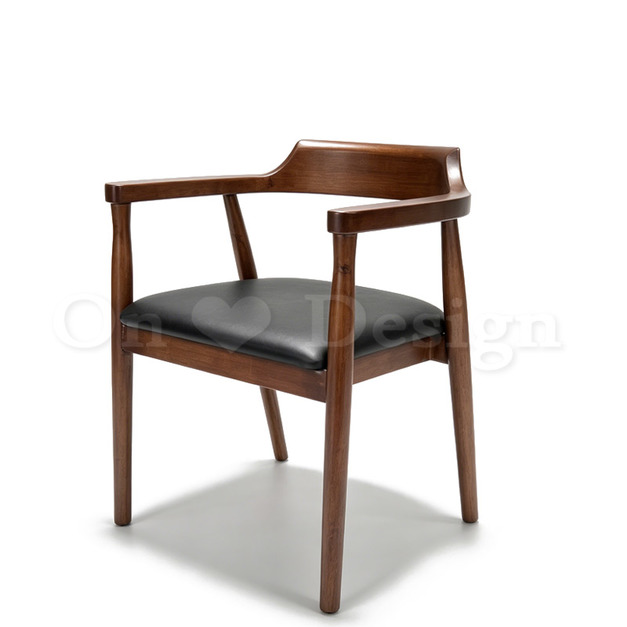 北歐風丹麥 設計 經典的設計椅款 廣島椅 實木扶手椅 胡桃木/黑皮