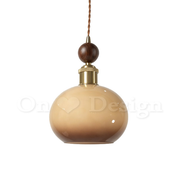 現貨🔥中古風 侘寂風 復古風格 loft 設計師的燈  圓球 胡桃木柄 蘑菇 玻璃吊燈