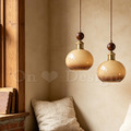現貨🔥中古風 侘寂風 復古風格 loft 設計師的燈 圓球 胡桃木柄 蘑菇 玻璃吊燈_1