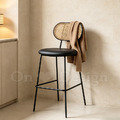 現貨🔥北歐 咖啡廳 座椅 復古風 安寶 藤編 靠背 吧檯椅 -黑皮_1
