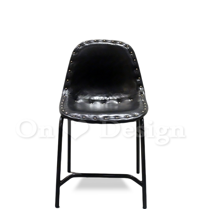 法式復古奢華工業風餐椅鉚釘諾德餐椅-黑色皮革