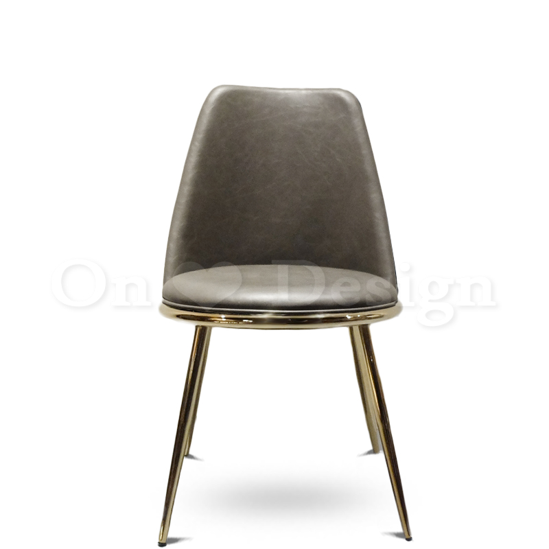 LUXURY美式極簡鍍金黑皮設計款無扶手淘樂絲餐椅-灰皮鍍金腳