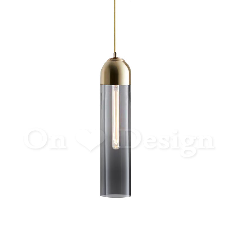 丹麥設計北歐極簡設計師的燈款黃銅復古玻璃試管吊燈-漸變煙燻色