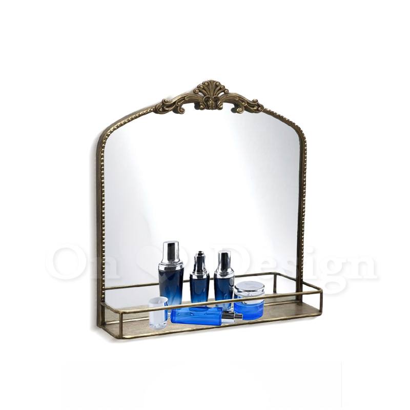 LUXURY美式奢華風LOFT浴室鏡化妝鏡玄關鏡雕花古銅瑪雅掛架掛鏡-B款