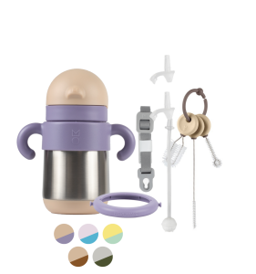 日本MEROWARE MATT 6小時保溫 兒童水壺組清潔組 (保溫吸管杯+隨行背帶+替換吸管組+TEDDY清潔刷)