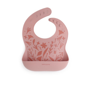 日本MEROWARE GINA 小捕手 矽膠立體圍兜 - 豆沙粉 + 花花世界