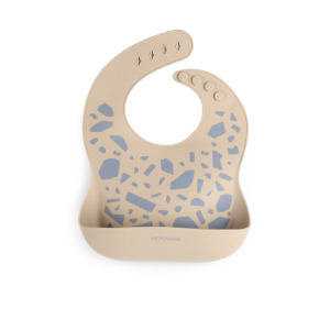 日本MEROWARE GINA 小捕手 矽膠立體圍兜 - 奶茶啡 + 繽紛磨石