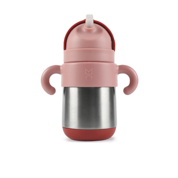 日本MEROWARE  MATT 不銹鋼保溫吸管杯 - 豆沙粉 + 磚紅