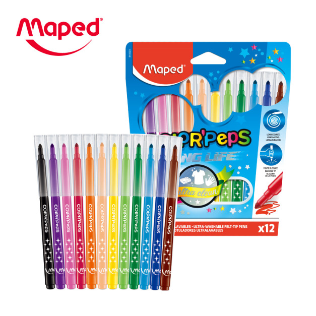 【法國Maped】不縮頭水洗彩色筆12色