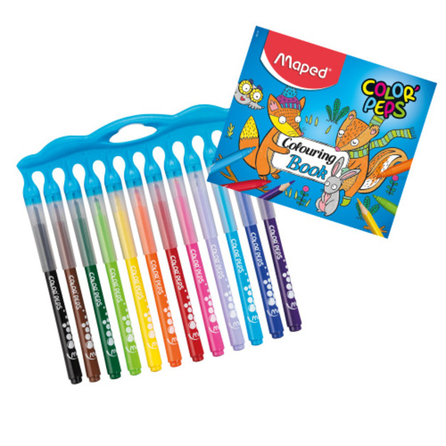 【法國Maped】連蓋式長效型彩色筆12色+塗鴉著色本
