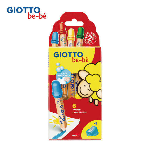 ★福利品【義大利 GIOTTO】可洗式寶寶木質蠟筆(6色) (盒損)