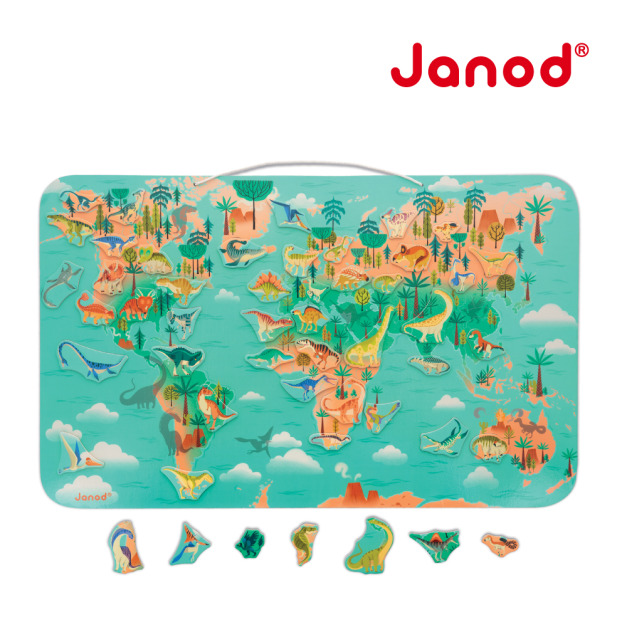 ★福利品【法國Janod】磁性木質拼圖-恐龍地圖50pcs(展示品)