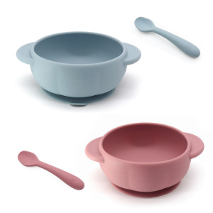 【童趣嚴選】寶寶矽膠吸盤式餐碗-附湯匙(兩色可選)