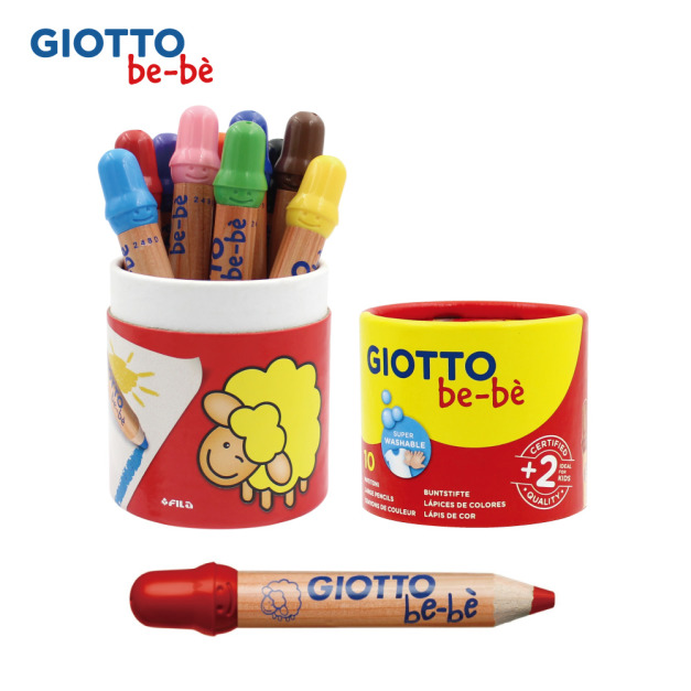 2025QQmei【義大利 GIOTTO】可洗式寶寶木質蠟筆10色(筆筒裝)A款