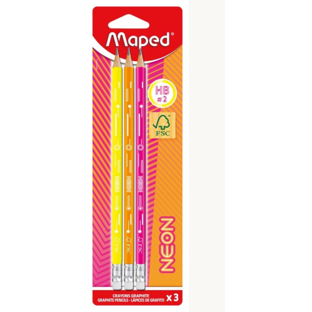 ★福利品【法國Maped】霓虹三角學用鉛筆 附像擦( HB)2組+霓虹橡皮擦(原廠進口sample )