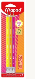 ★福利品【法國Maped】霓虹三角學用鉛筆 附像擦( HB)2組+霓虹橡皮擦(原廠進口sample )