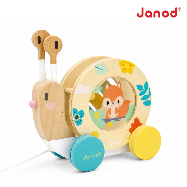 【法國Janod】寶寶異想世界-蝸牛敲擊拉車