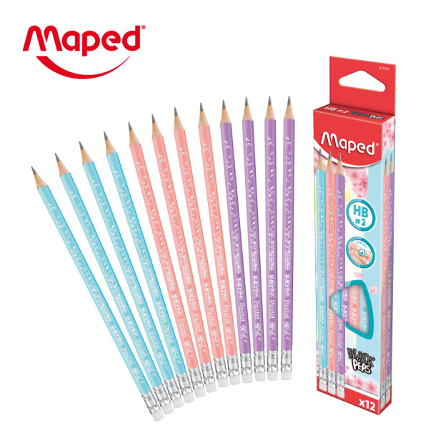 【法國Maped】櫻花學園系列-三角鉛筆附橡擦(HB)12入