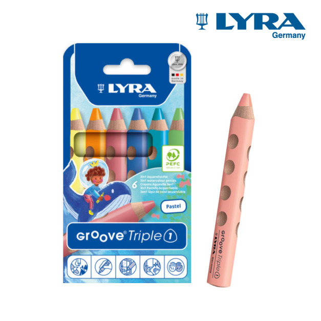 ★福利品【德國LYRA】胖胖三角洞洞蠟筆(粉彩6色)(盒損)