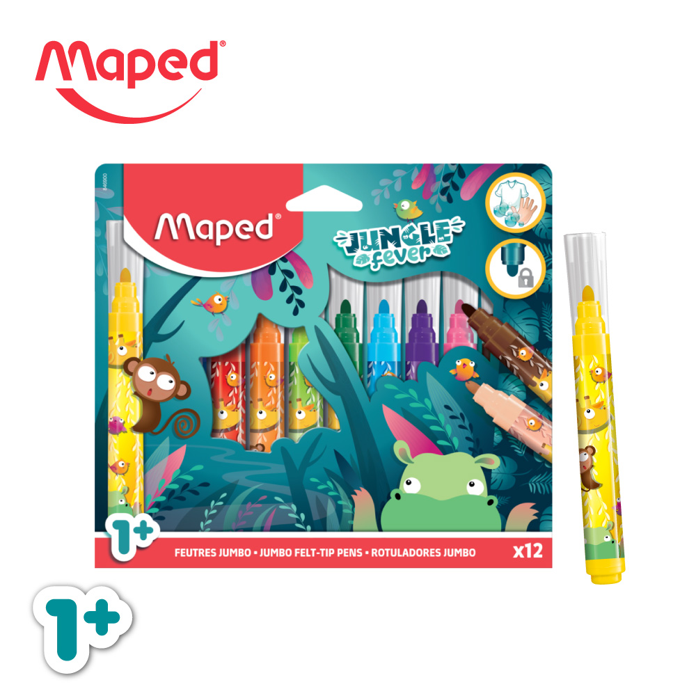 【法國Maped】不縮頭幼兒彩色筆12色_叢林款