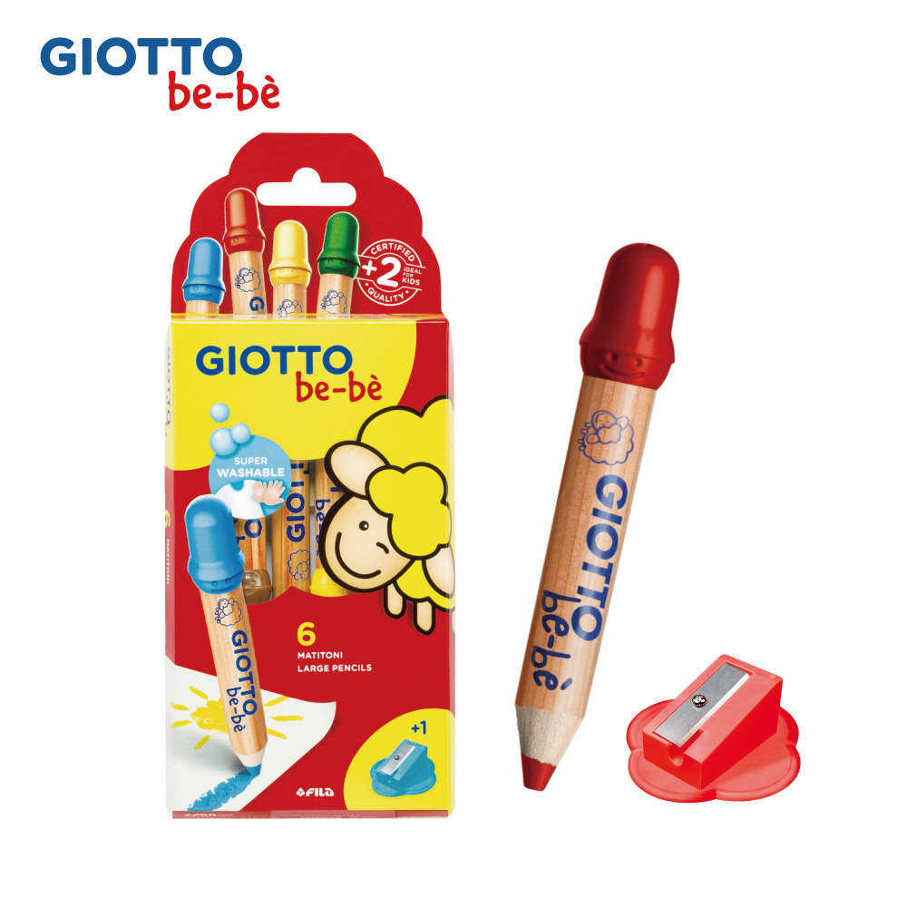【義大利 GIOTTO】可洗式寶寶木質蠟筆(6色)A款