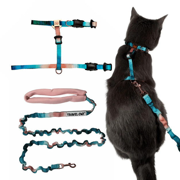 美國Travel Cat貓旅行 渲染風H型胸背帶 附牽繩 頸部 背部 腹部都可調整 適合各種體型貓咪