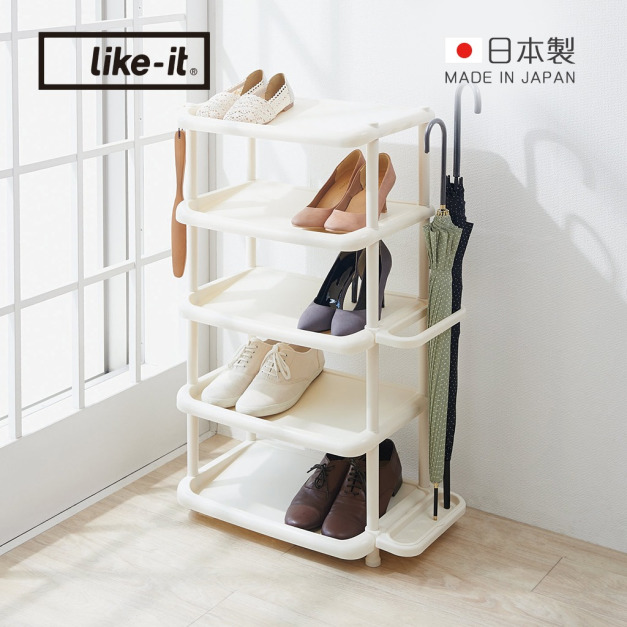 【日本like-it】日製寬型五層收納鞋架(附傘架)-多色可選