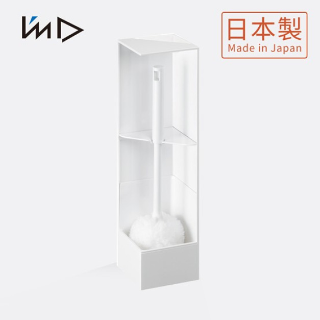 【日本岩谷Iwatani】RETTO 日製極簡角落隱藏式馬桶刷架3件組-1架2軟毛刷