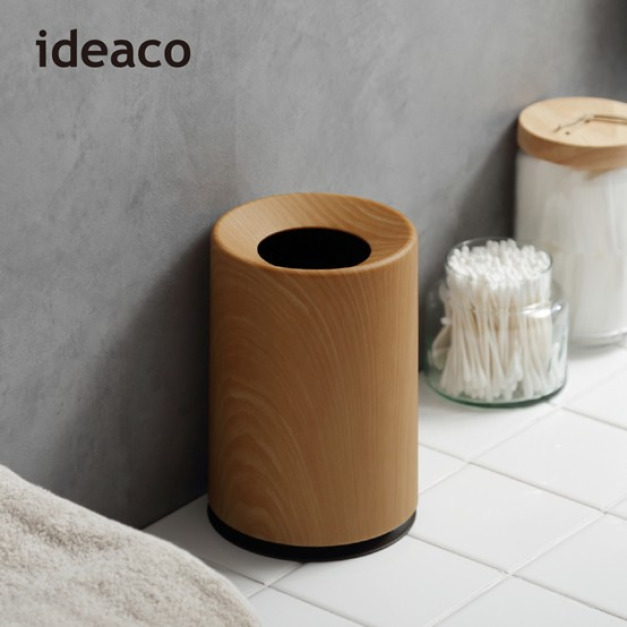 【日本ideaco】柚木紋摩登圓形桌邊垃圾桶-1.2L