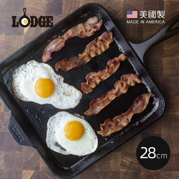 【美國LODGE】美國製方形鑄鐵平底淺型煎餅鍋-28cm (L9SGR)
