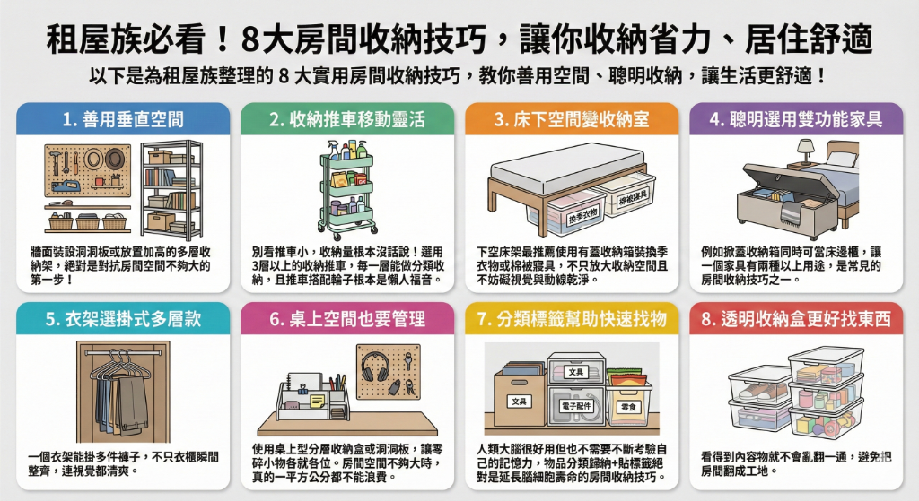 房間空間不夠大？掌握8大房間收納技巧，小房間也能擁有美觀大空間！