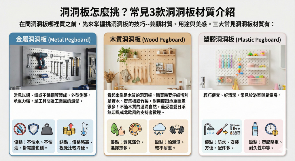 洞洞板怎麼選？如何運用？3分鐘3款洞洞板材質&優缺點一次看！