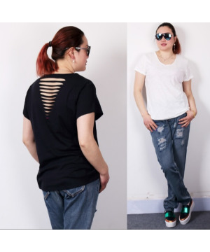 現貨黑2L-DK0117割破露背V領T恤$490