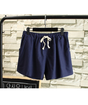 現貨藍色-DK0041抽繩亞麻短褲$450