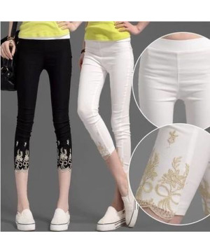 現貨白3L-FS0009彈力小腳蕾絲七分褲$490