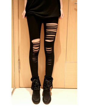 現貨XL-LB0008橫條破洞棉質內搭褲$390