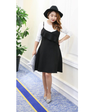 現貨XL-WR0155麂皮絨荷葉邊吊帶裙$690