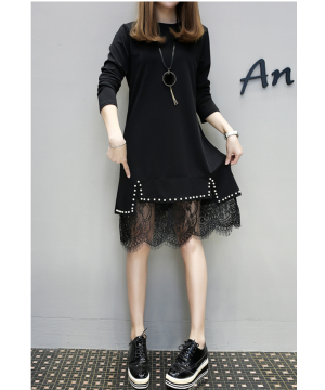 現貨3L-GA0871珍珠邊蕾絲拼接裙$750