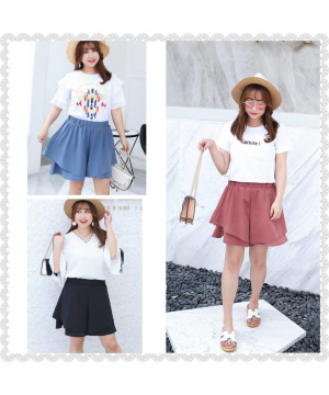 現貨黑XL-MT2816造型雙層雪紡褲裙$590