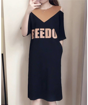 現貨咖2L-GA1315撞色V領開叉連身裙$690