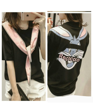 現貨黑XL-GA0299兔兔印花耳朵綁帶可愛T$590