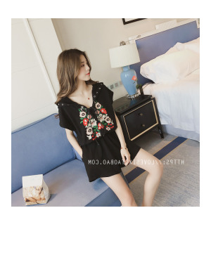 現貨黑-GA1356連帽穿繩刺繡短褲套裝$690