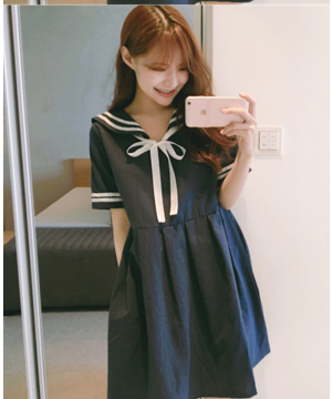 現貨2L-GA0996學生風水手領連身裙$690