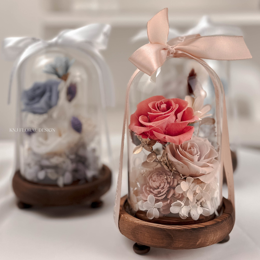 粉紫色系永生花玻璃燈盅