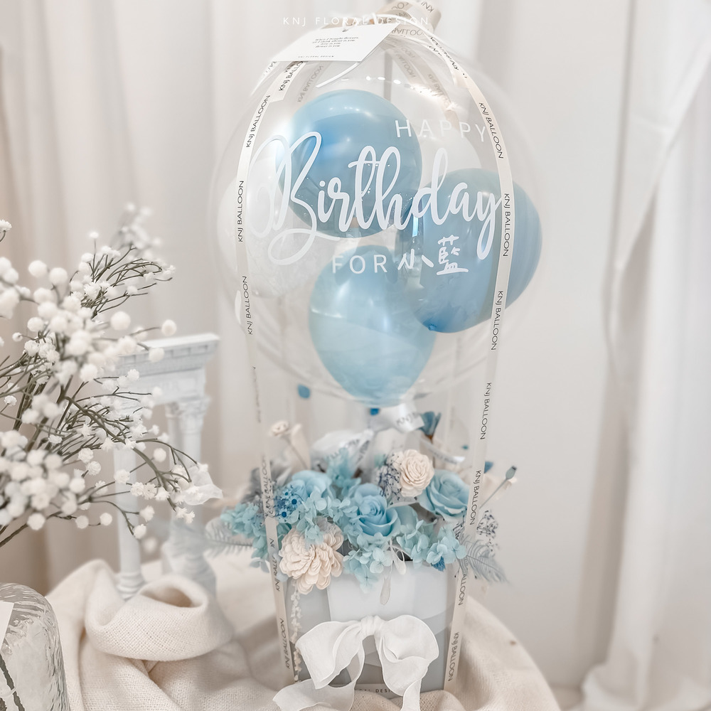 寶寶藍熱氣球永生花禮