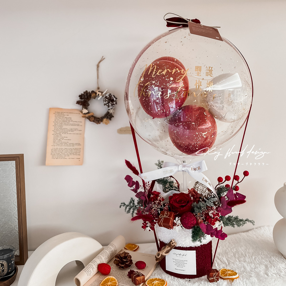 [聖誕/祝賀] 聖誕紅熱氣球永生花禮